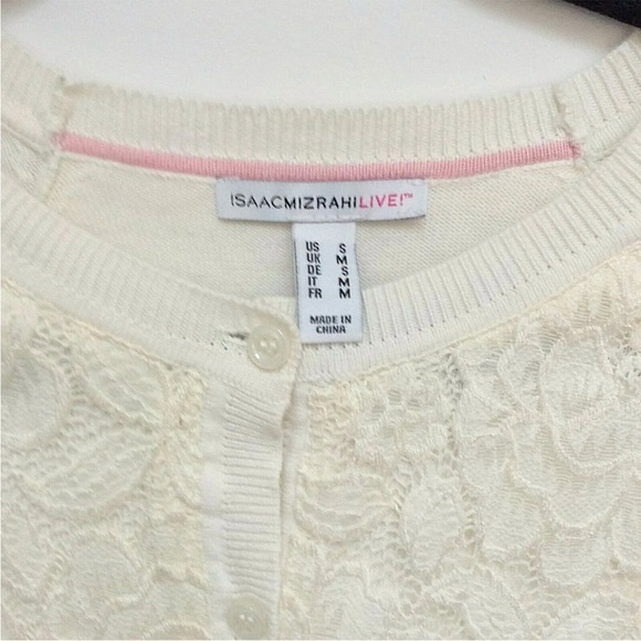 Isaac Mizrahi Live! Ivory Lace Cardigan Peplum Size Small - Picture 3 of 9
